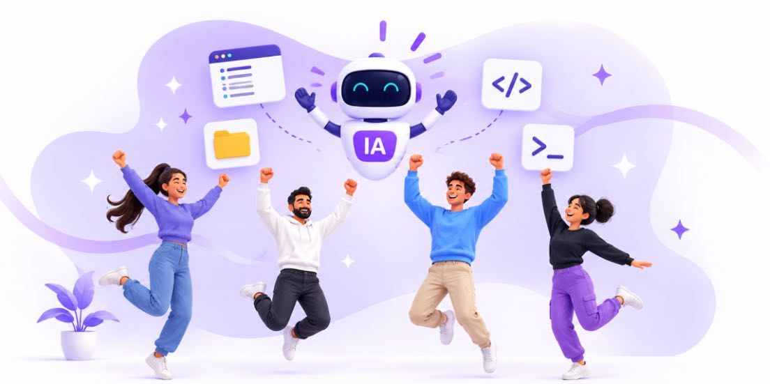 Personas contentas con el asistente IA de constructor web
