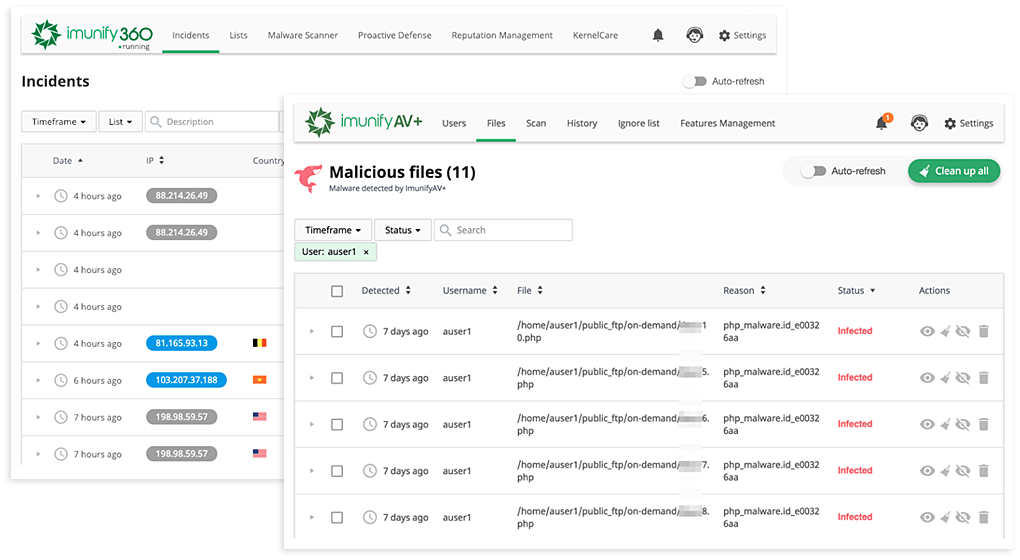 Hosting con Imunify instalado
